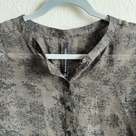 New Walter Baker Lynn Sheer Top Women's XS Button Down Front Black Lace Print - Picture 2 of 7